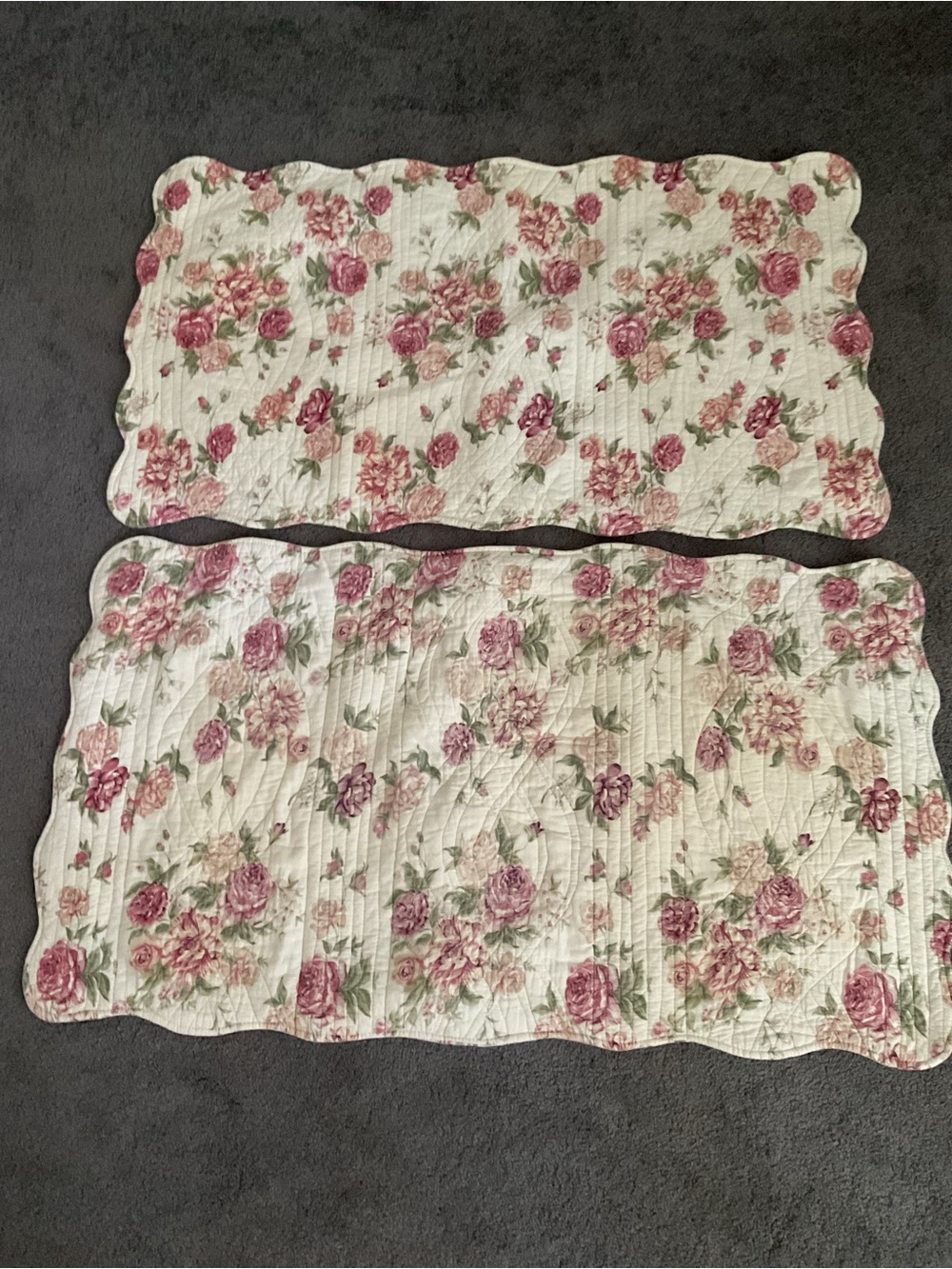 Two  Floral Pillow Shams Set in Pink Rose - Cottage Style